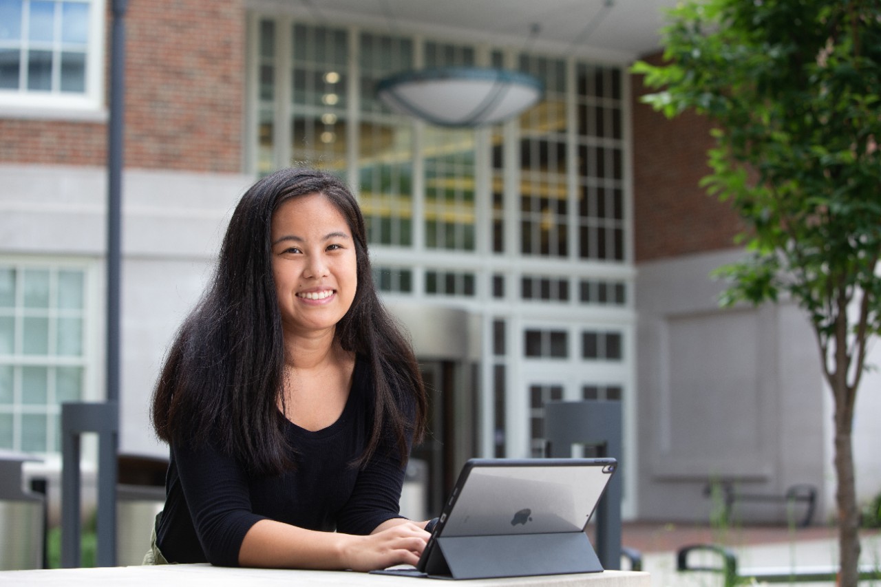 CECH students in the courtyard outside the Teachers/Dyer Complex.