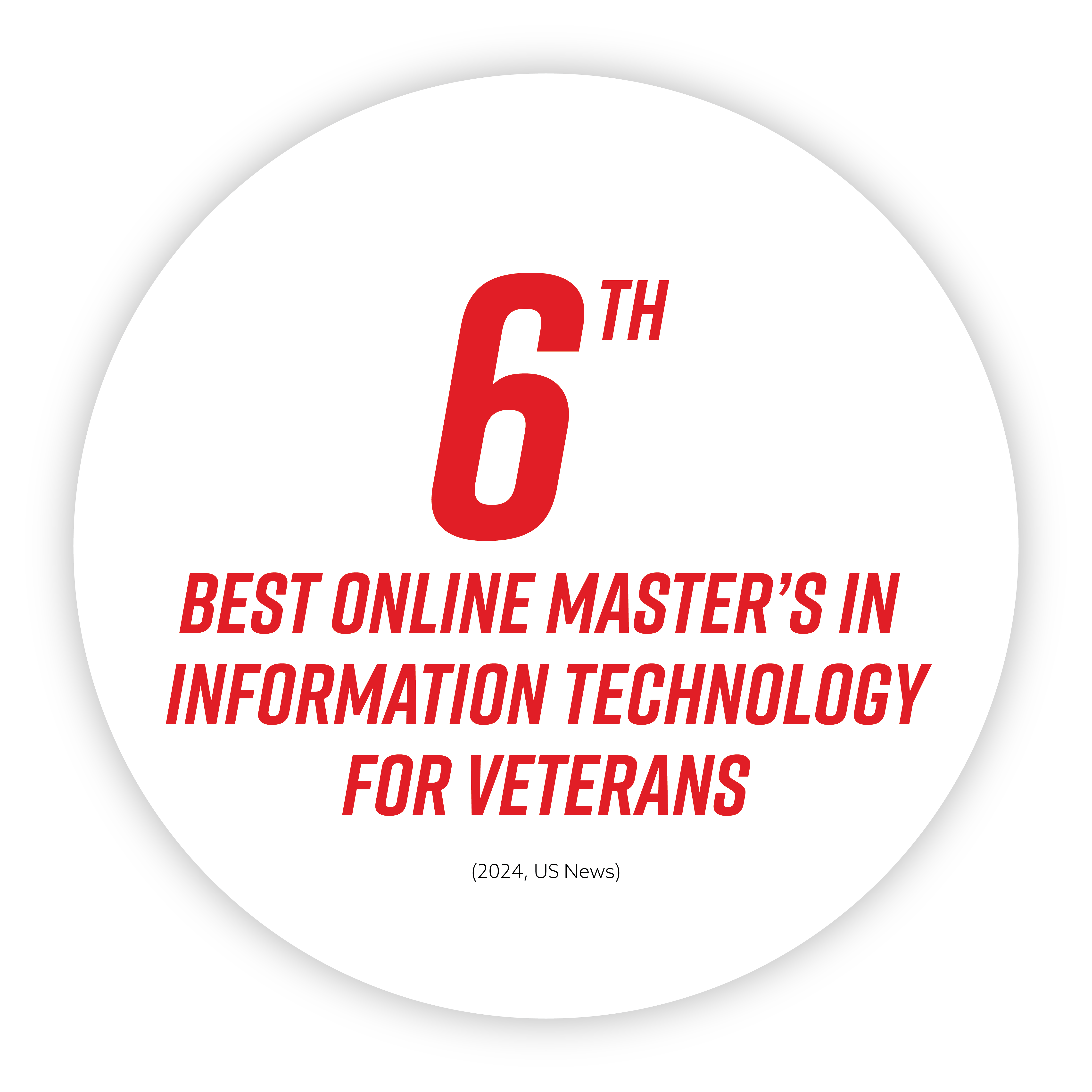 6th Best Online Master's in Information Technology for Veterans, US News 2024