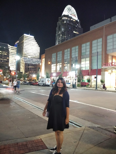 Photo of Sanjana Kaushik in downtown Cincinnati